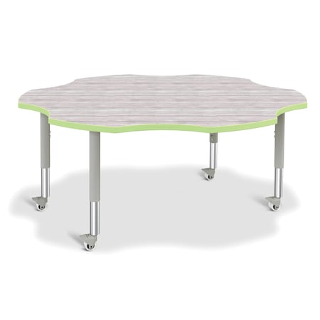 Jonti-Craft Berries Six Leaf Activity Table, Mobile, Driftwood Gray/Key Lime/Gray 6458JCM451